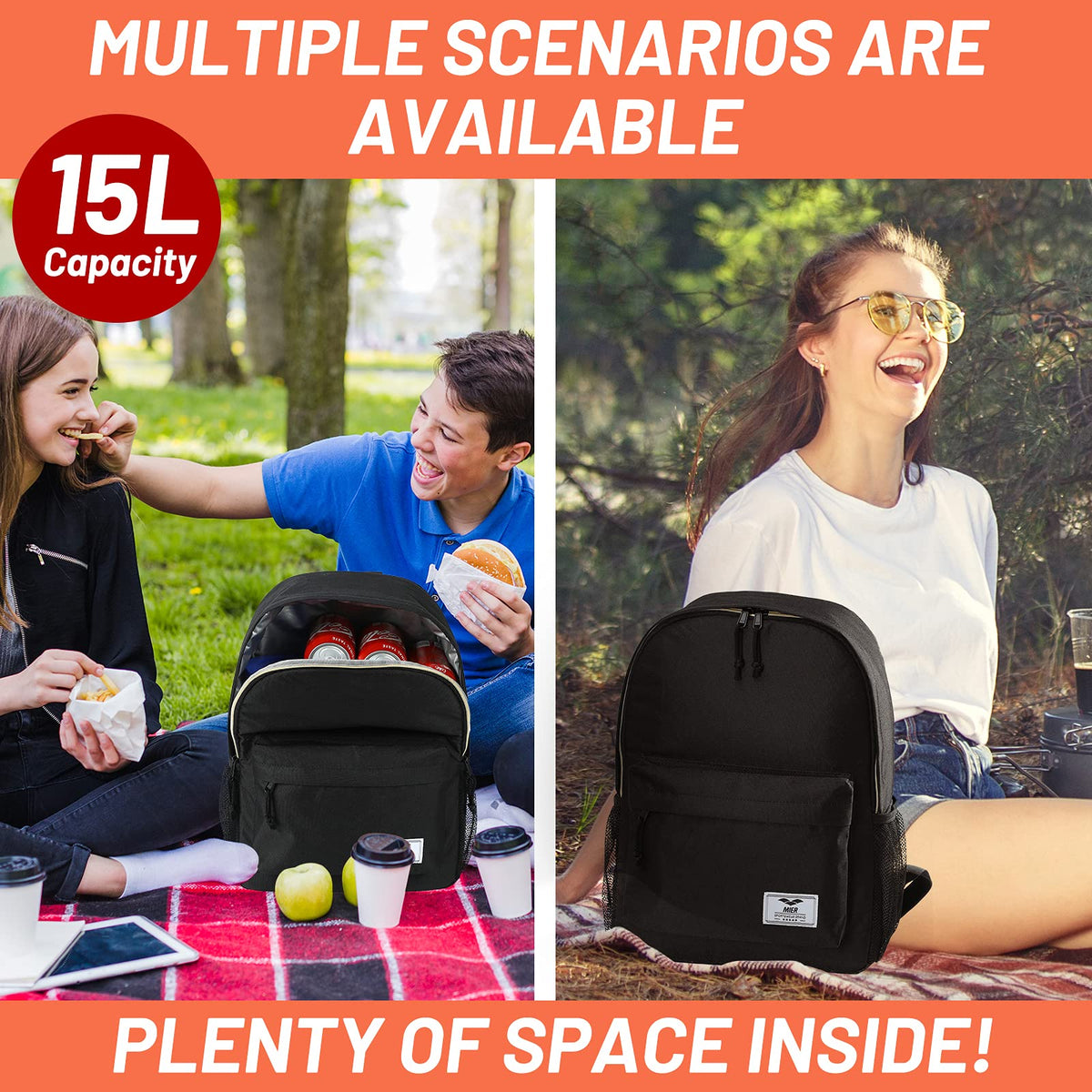 MIER insulated backpack cooler features multiple pockets for keys and cards organization
