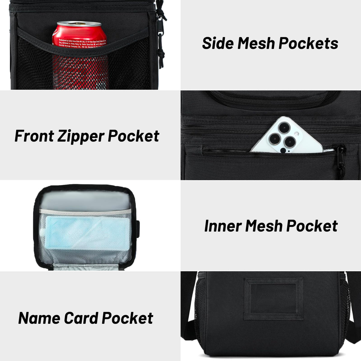 MIER front zippered pocket stores utensils and napkins for quick meals.