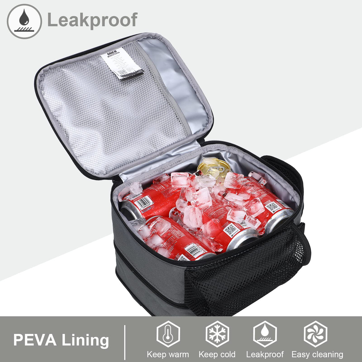 MIER lunch bag inner pocket ice pack area supports organized cooling