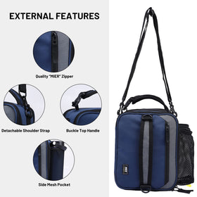 MIER lunch bag features pockets and reinforced stitching.