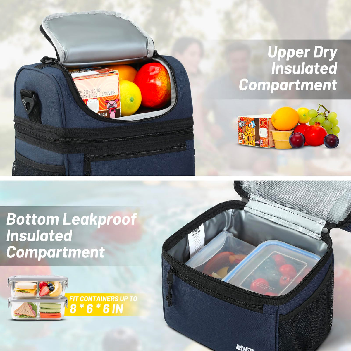 MIER lunch box detachable shoulder strap offers comfortable, adjustable carrying