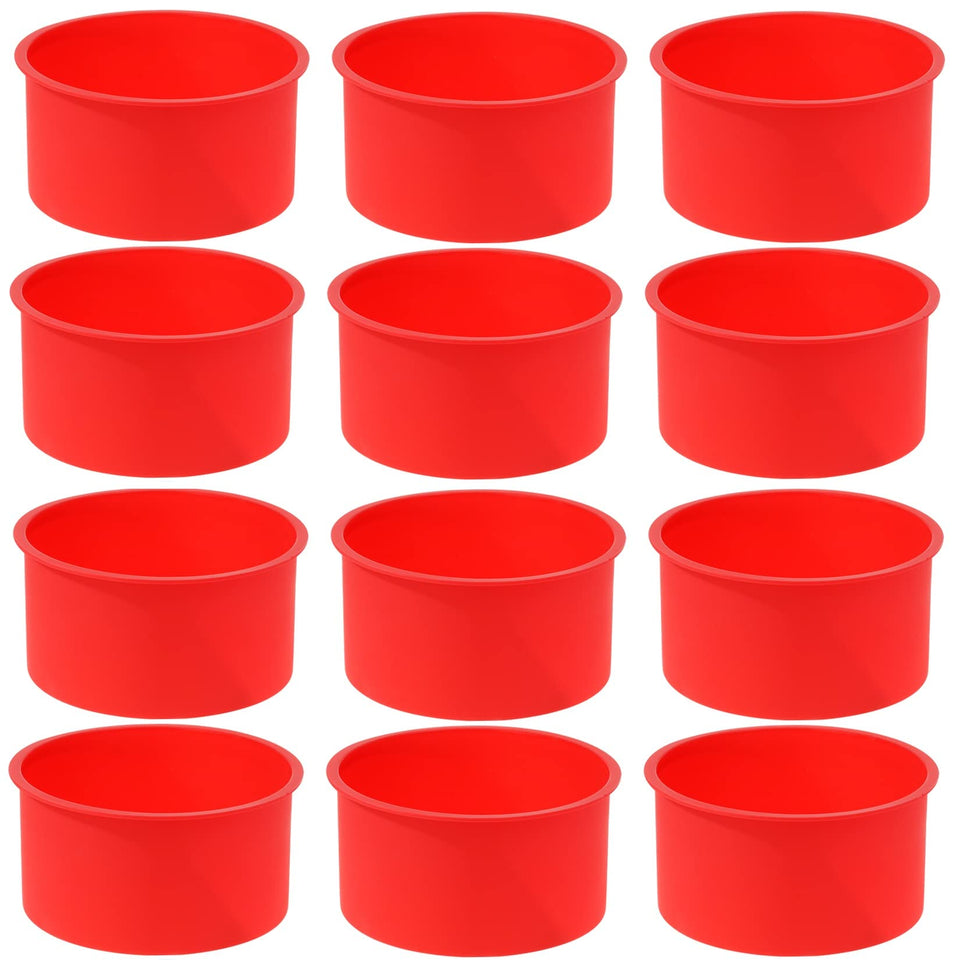 Mifengda 12pcs red round silicone cake molds 4-inch for easy, non-stick baking.