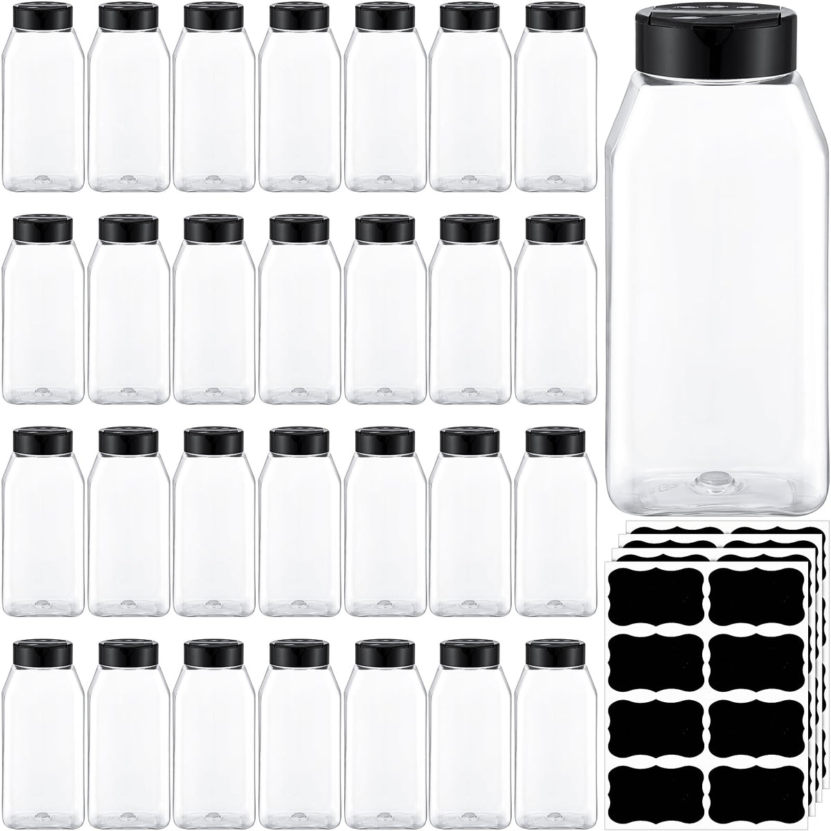 Mifoci 28-pack square spice bottles front view for easy spice organization.