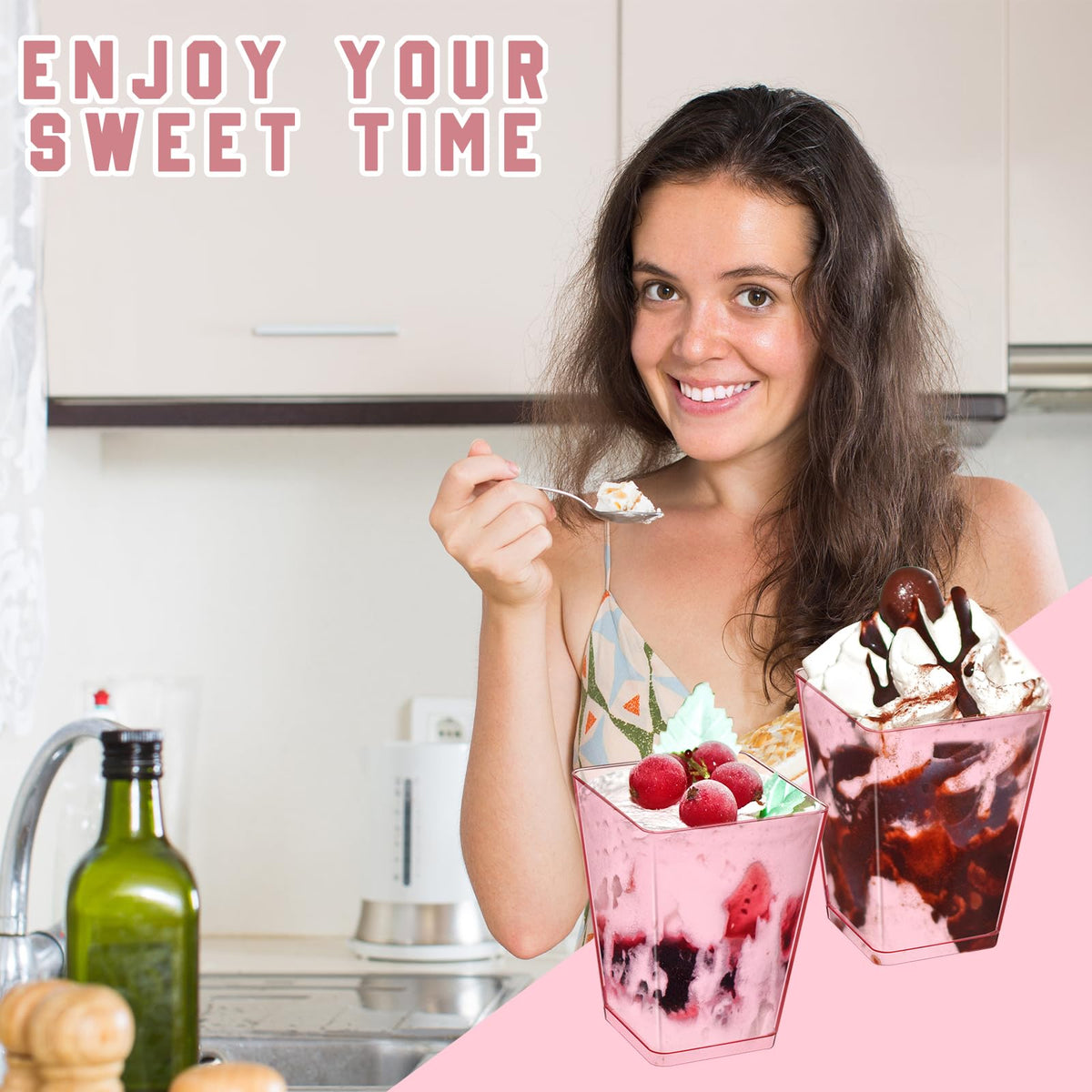 Mifoci 50-pack plastic dessert cups are sturdy and disposable.