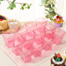 Mifoci plastic appetizer cups suitable for condiments and bite-sized treats.