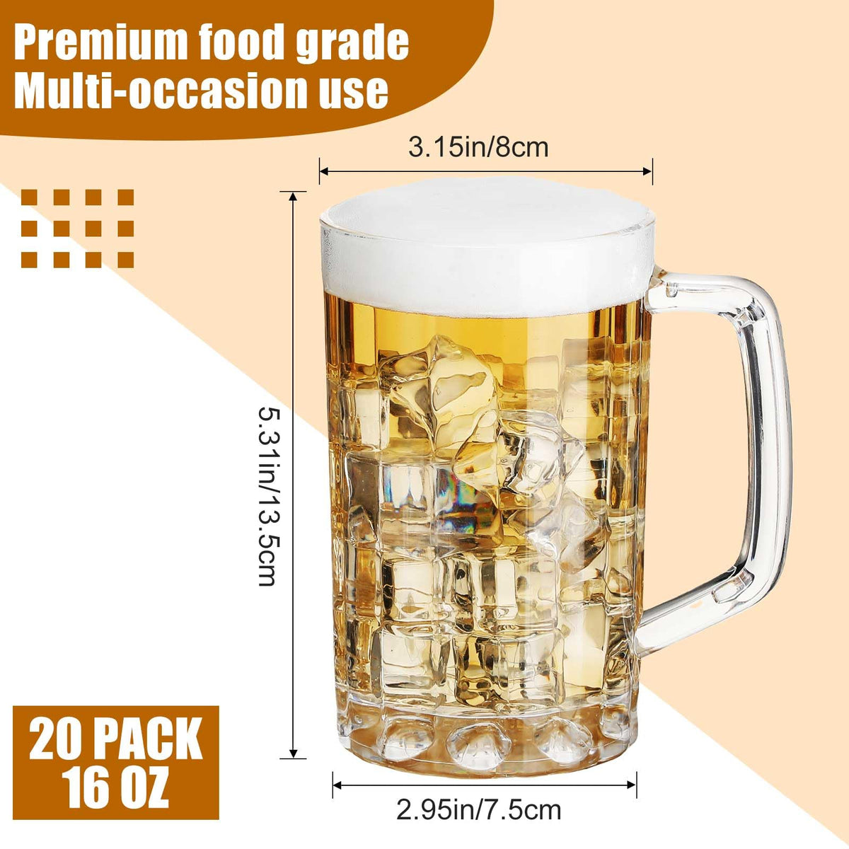 Mifoci 20-pack bulk plastic beer mugs for reliable party serving.
