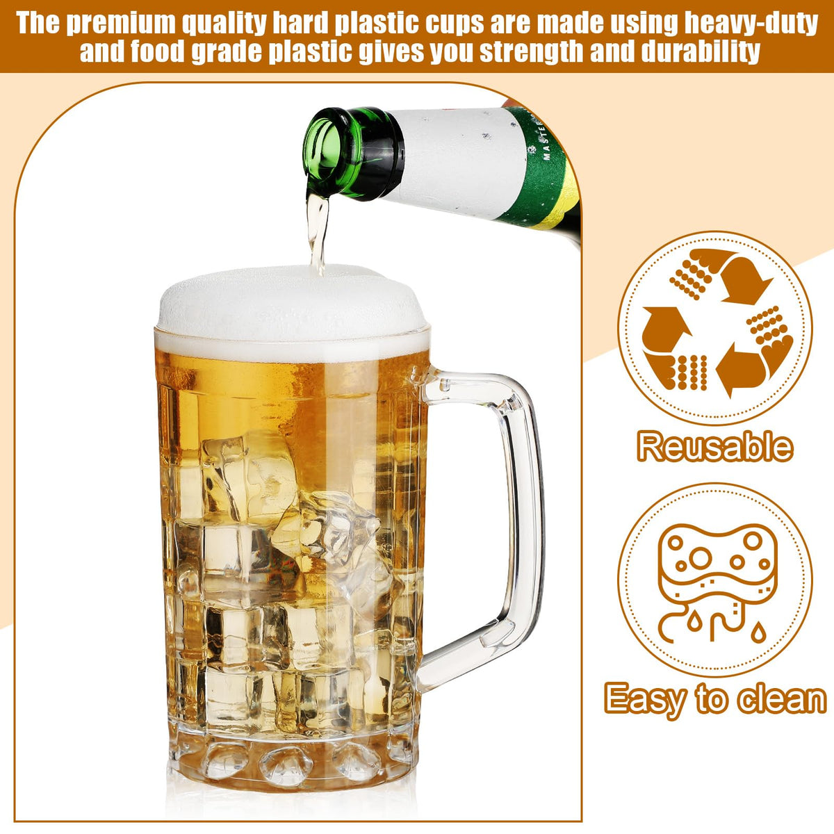 Mifoci skid-resistant beer mug with handle reduces spills during outdoor events.