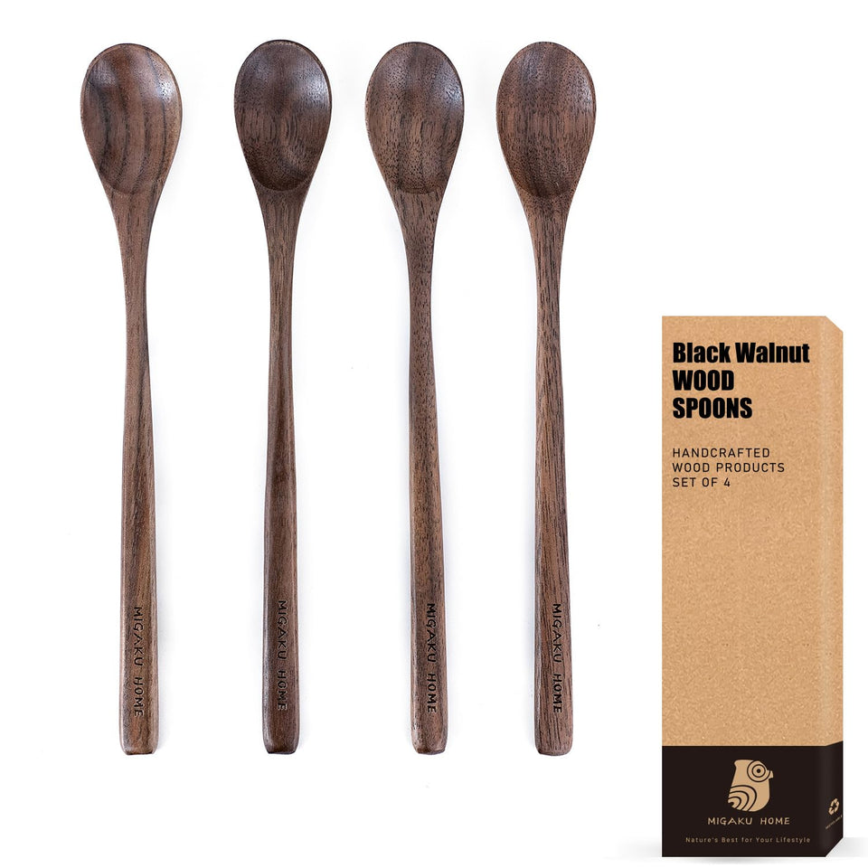 MIGAKU HOME black walnut coffee spoon shows natural grain for elegant espresso stirring