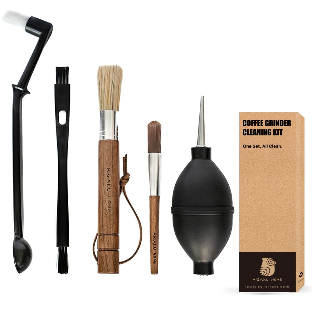 MIGAKU HOME large soft walnut brush for gentle grounds cleaning.