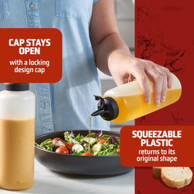 MIGHTY STRONG easy-fill squeeze bottles suited for sauces and dressings.
