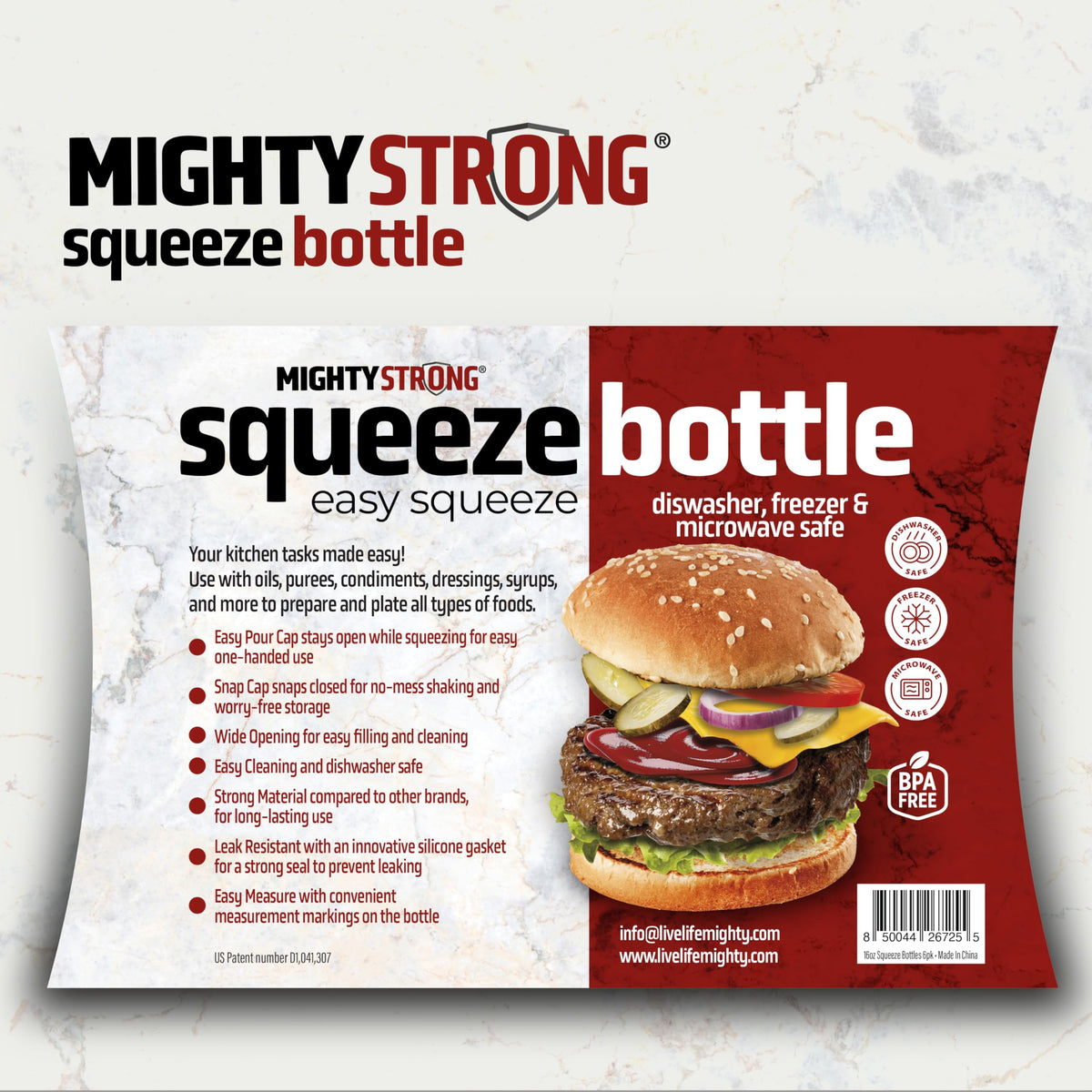 MIGHTY STRONG bottles show measurement markings for precise dosing.