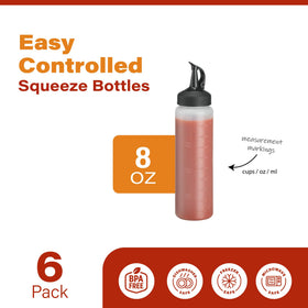 Durable squeeze bottles with leak-proof snap caps ideal for sauces and dressings.