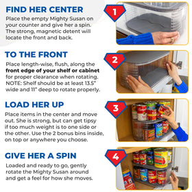 Mighty Susan pantry fits in standard cabinets with 11-inch depth