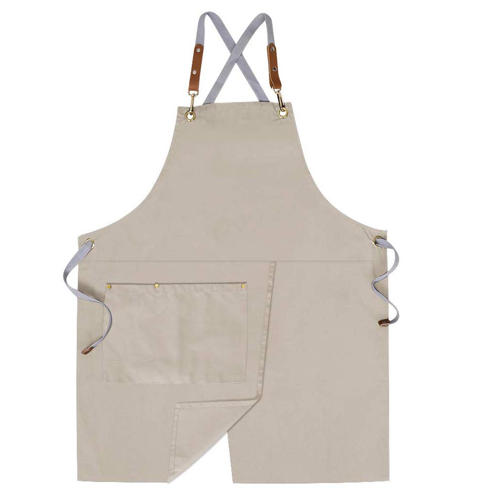 Mignongirl crossback apron beige with pockets keeps essentials handy while cooking.