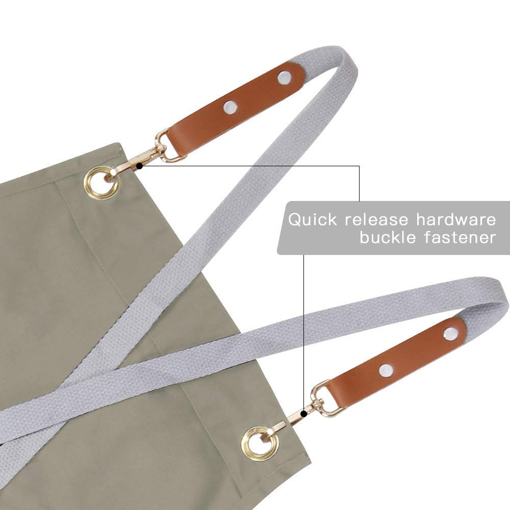 Mignongirl full-coverage beige apron protects clothes during busy shifts.