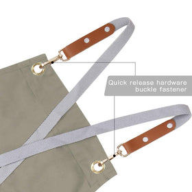 Mignongirl full-coverage beige apron protects clothes during busy shifts.