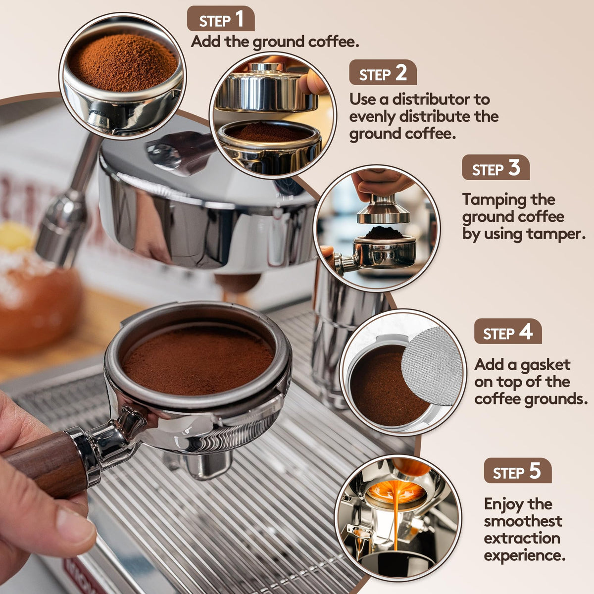 MiHeeHome durable stainless steel 51mm portafilter for long-lasting use