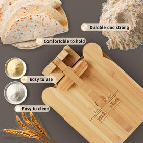 Mihoho wood tortilla maker with ergonomic handle for easy pressing.