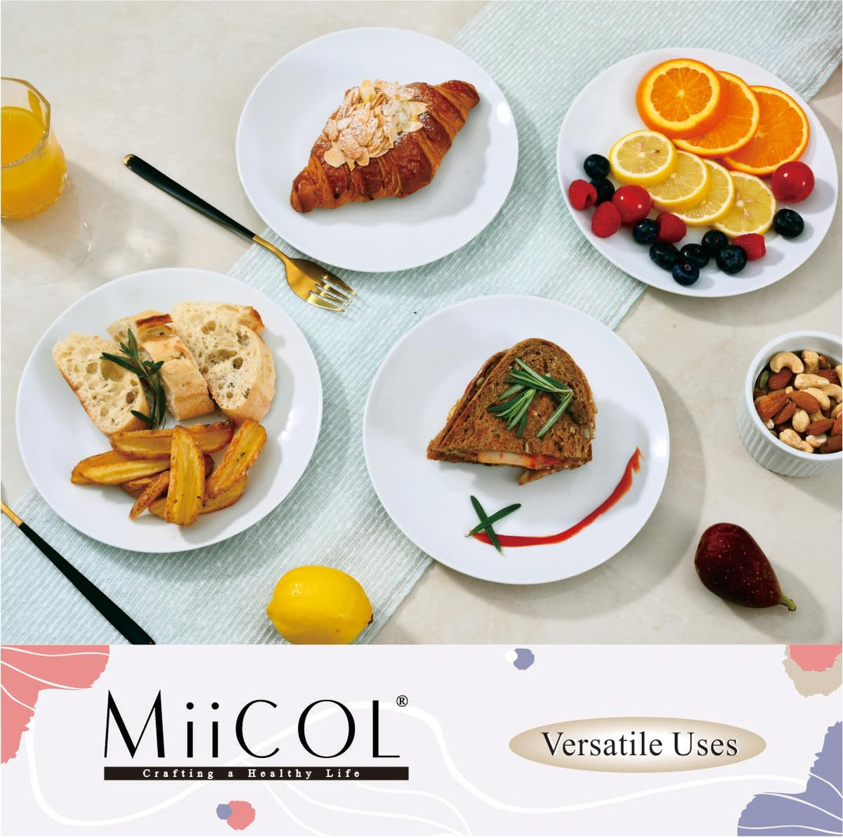Miicol six-plate set—stackable design for compact storage.