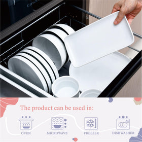 Miicol stackable rectangular plates save kitchen storage space.