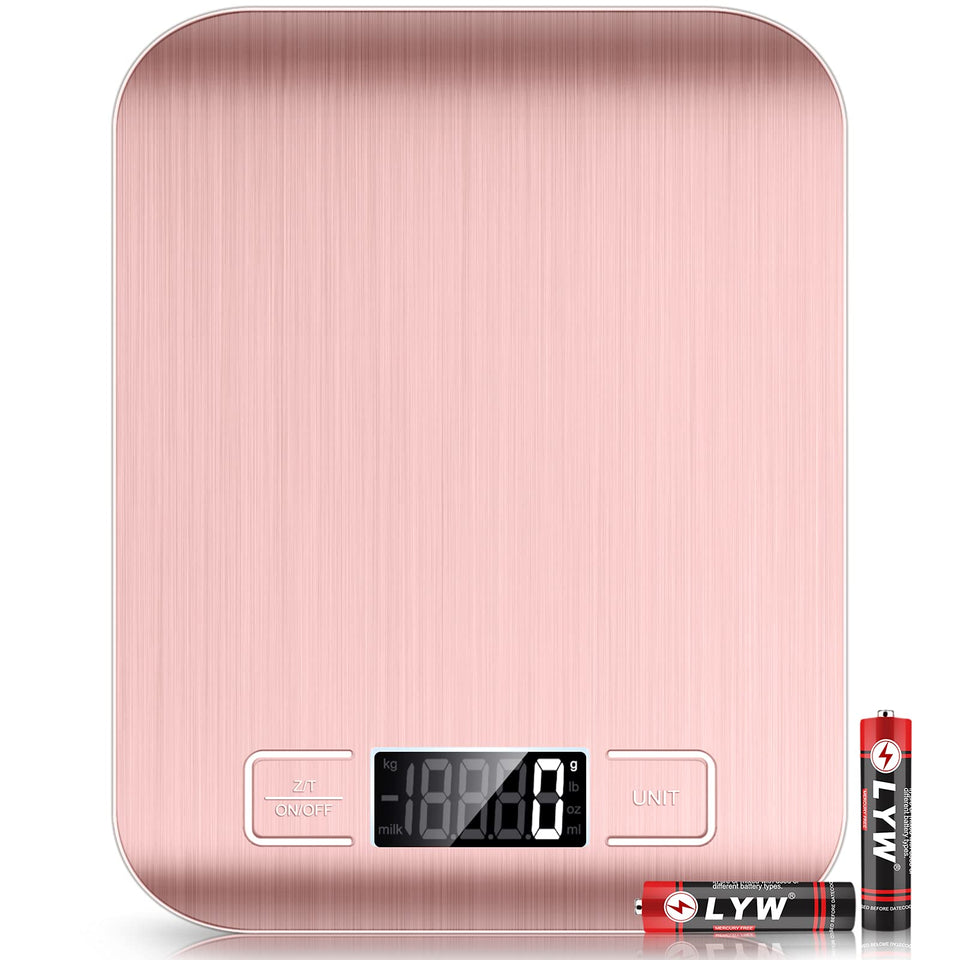 Mik-Nana pink front view highlights precise gram measurements for accurate baking and cooking.