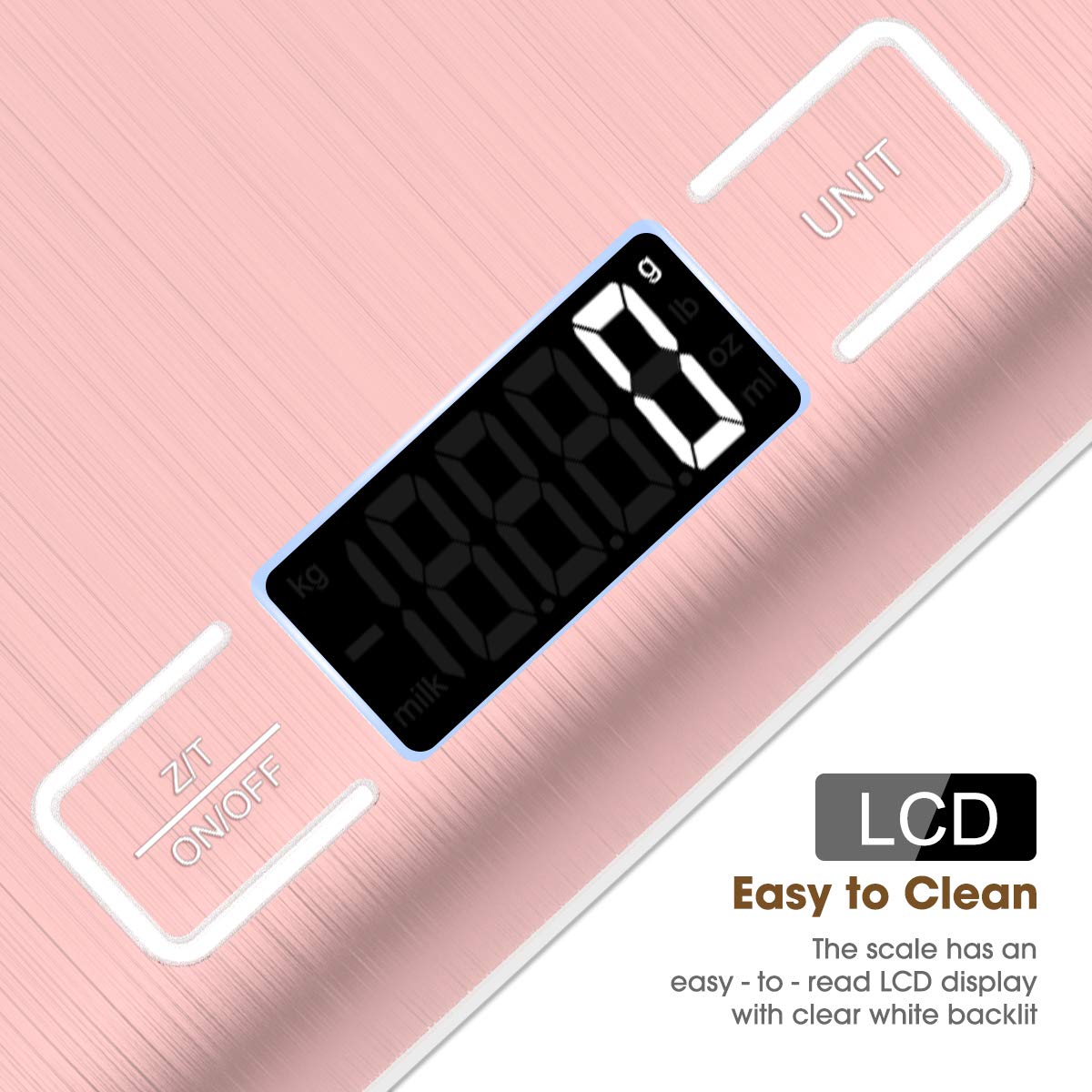 Mik-Nana pink kitchen use showcases versatile measurement for weight, volume, and more.