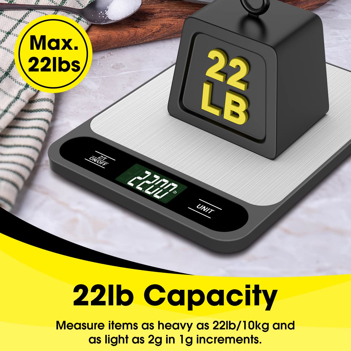 Mik-Nana food scale showing tare function for net ingredient weight.