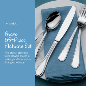 Mikasa Bravo flatware with modern, mirrored handle design on table