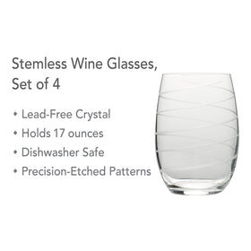 Mikasa Cheers stemless glass labeled dishwasher safe for convenient cleanup