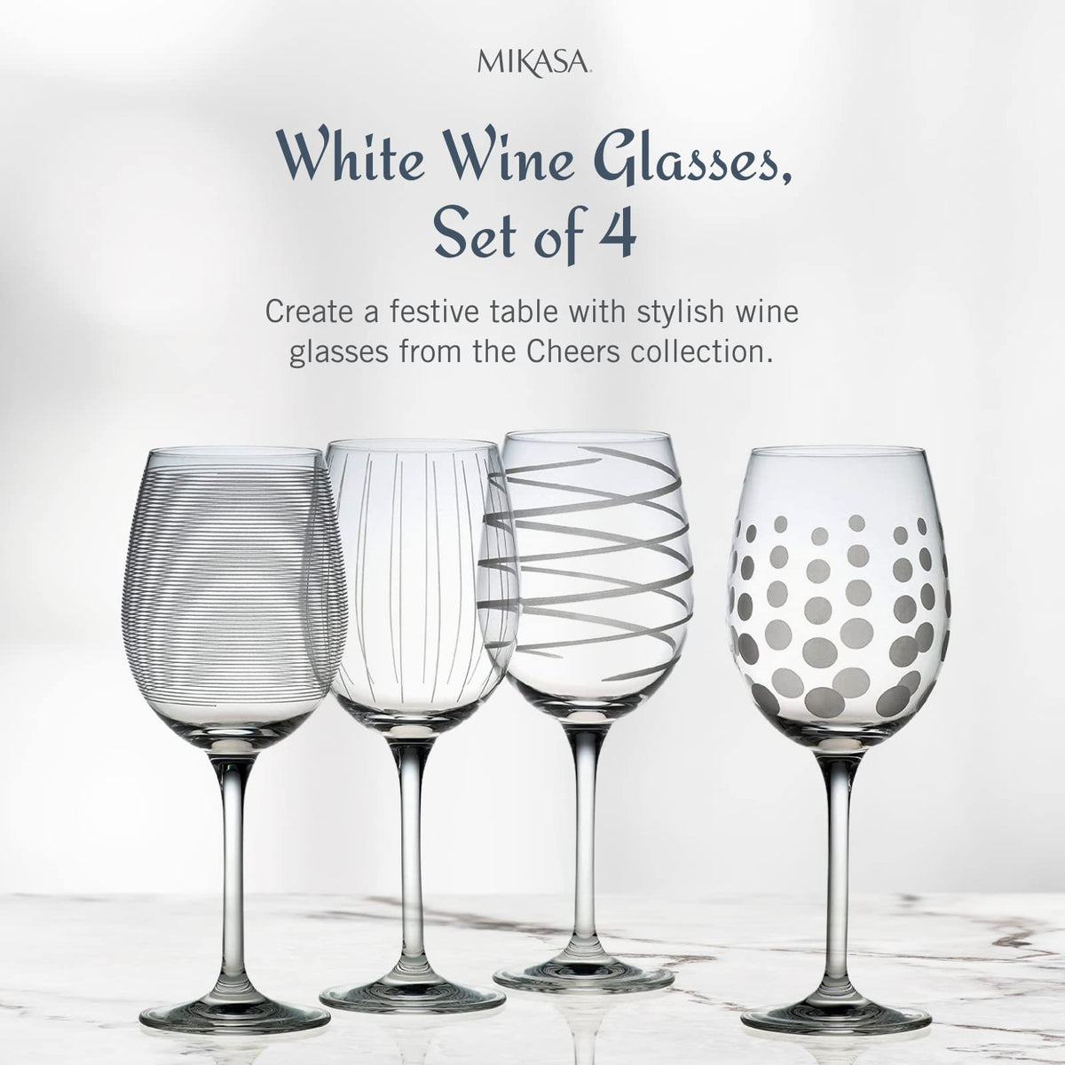 Mikasa Cheers glass featuring etched dots detail for easy recognition.