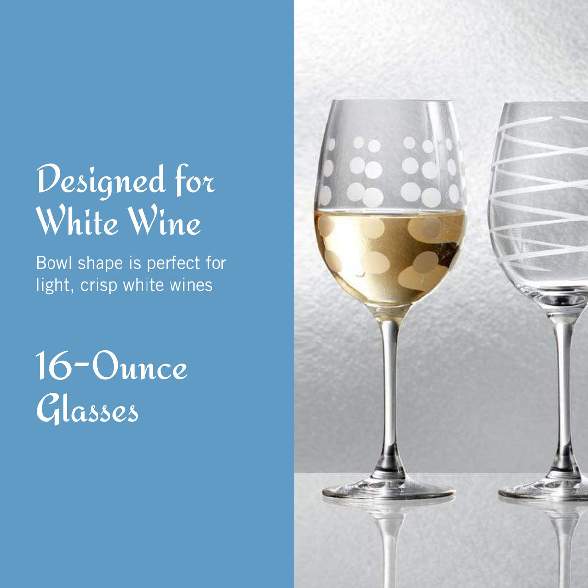 Mikasa Cheers glass with etched swirls detail for festive appeal.