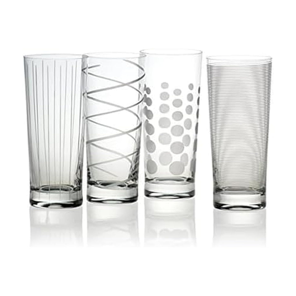 Mikasa Cheers highball glass with swirl design, ideal for festive cocktails.