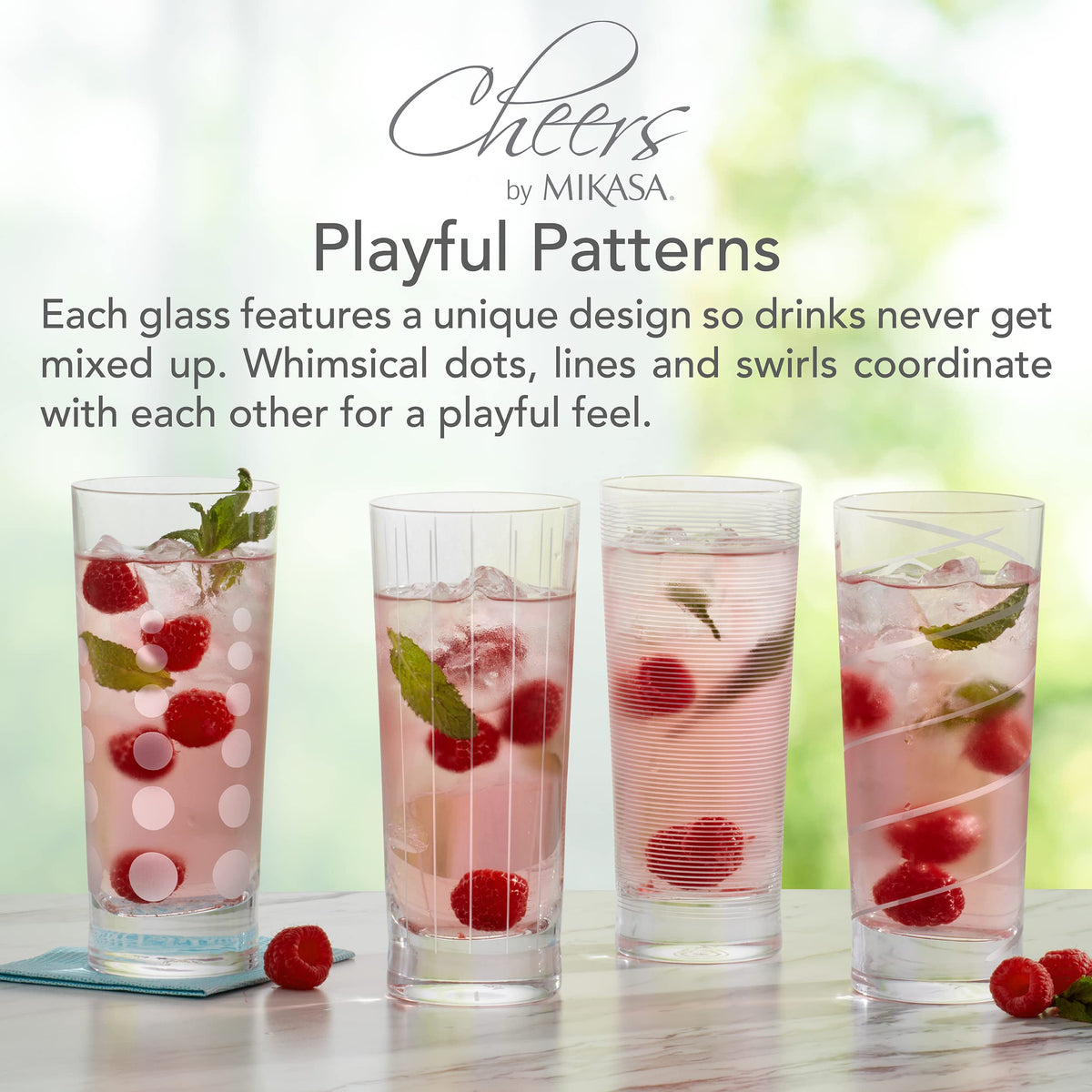 Mikasa Cheers highball glass with vertical stripes, adds stylish table appeal.