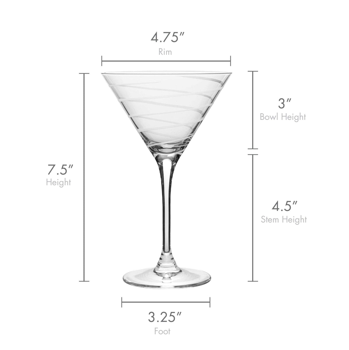 Mikasa Cheers martini glass with circles aiding drink identification.