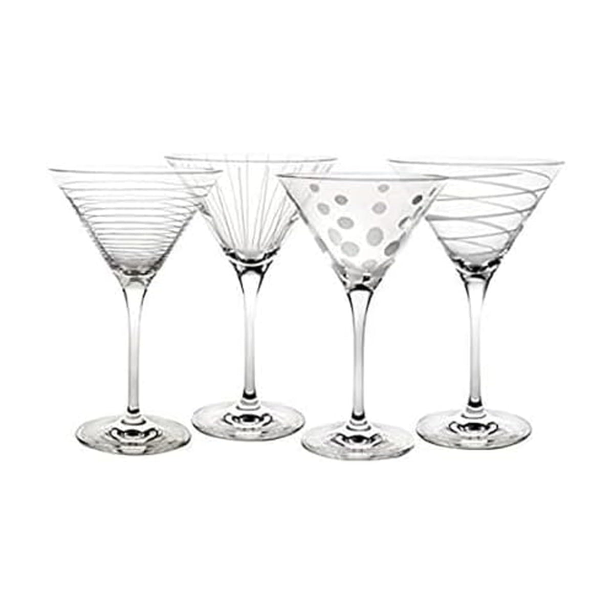 Mikasa Cheers martini glass with pinstripes pattern for easy guest identification.