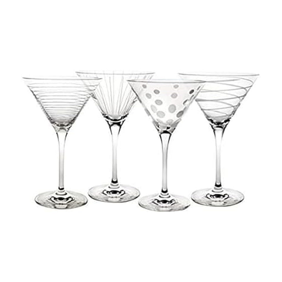 Mikasa Cheers martini glass with pinstripes pattern for easy guest identification.