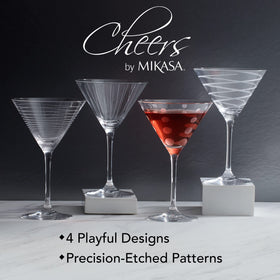 Mikasa Cheers 4-piece set for entertaining with coordinated etching.
