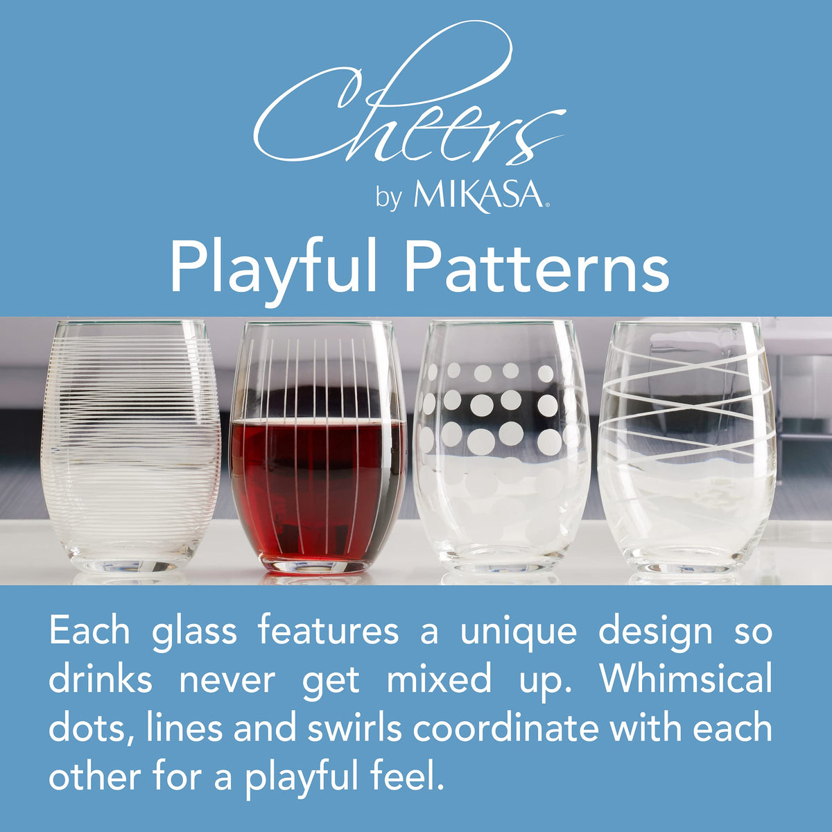 Mikasa Cheers table setting idea with four matching stemless glasses