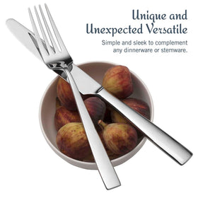 Mikasa Everett flatware in 18/10 stainless steel for rust resistance and durability.