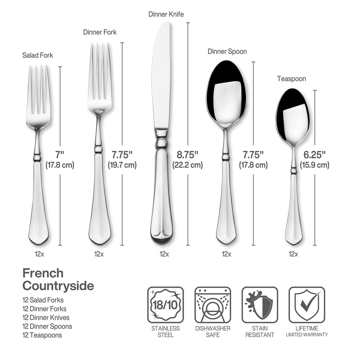 Mikasa French Countryside teaspoons with balanced weight and smooth serving