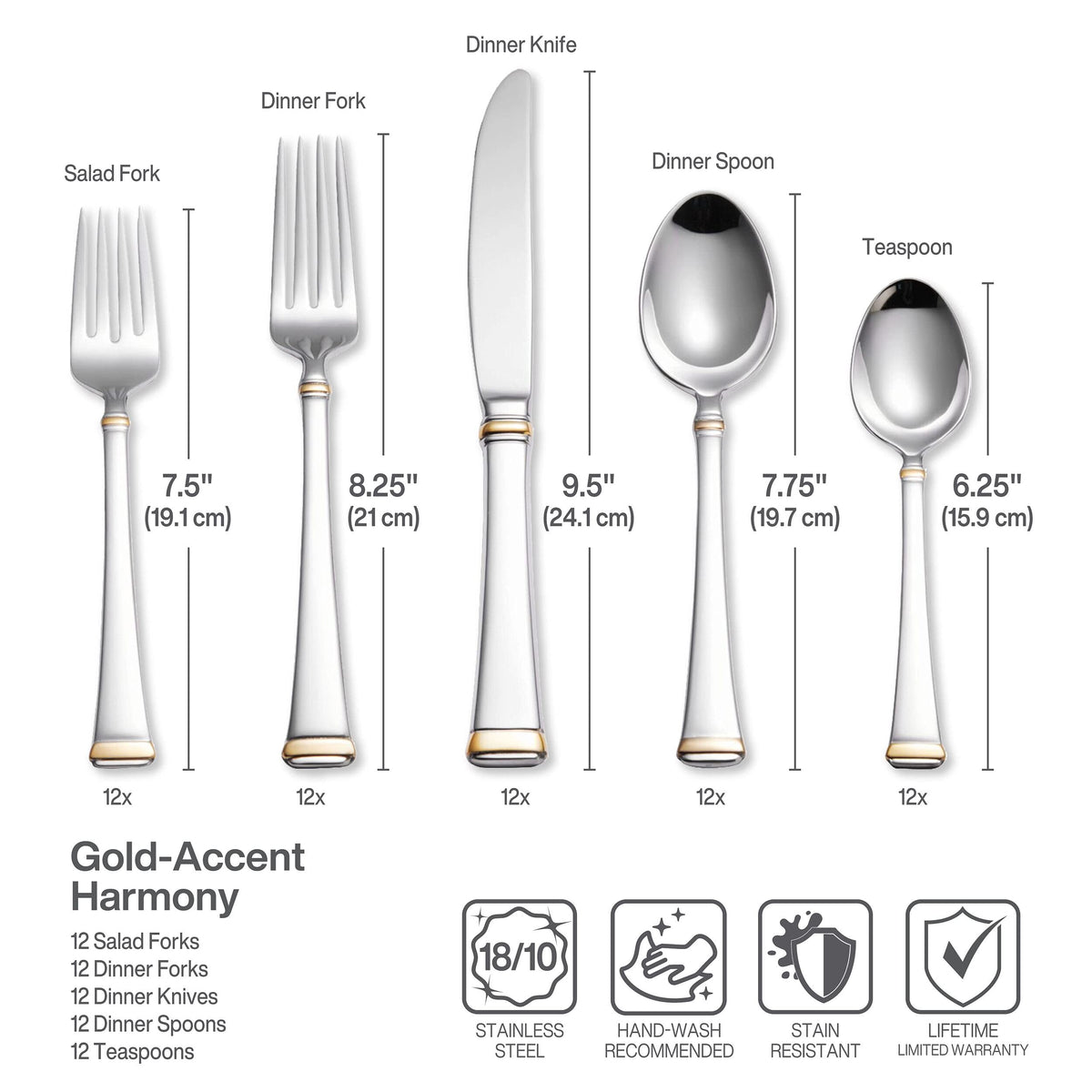 Mikasa Gold Accent Harmony gold-trim handles close up for refined dining aesthetics