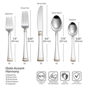Mikasa Gold Accent Harmony gold-trim handles close up for refined dining aesthetics