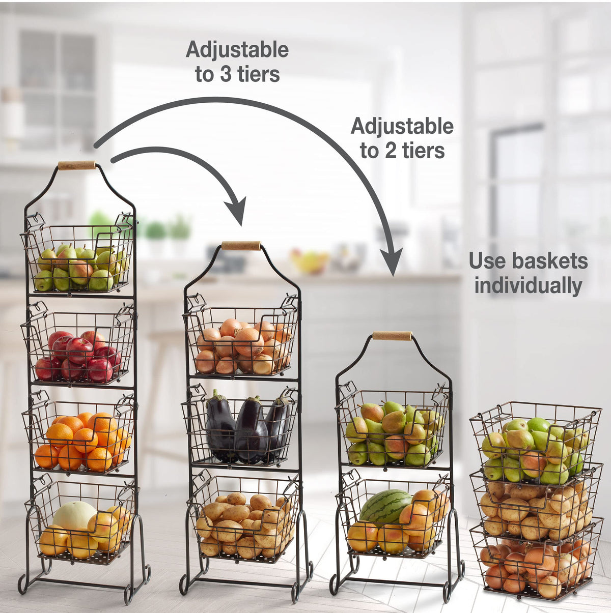 Mikasa Gourmet Basics Ferme baskets nest securely, maximizing vertical space on your counter.