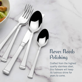 Mikasa Harmony dishwasher-safe stainless steel simplifies cleanup after gatherings.