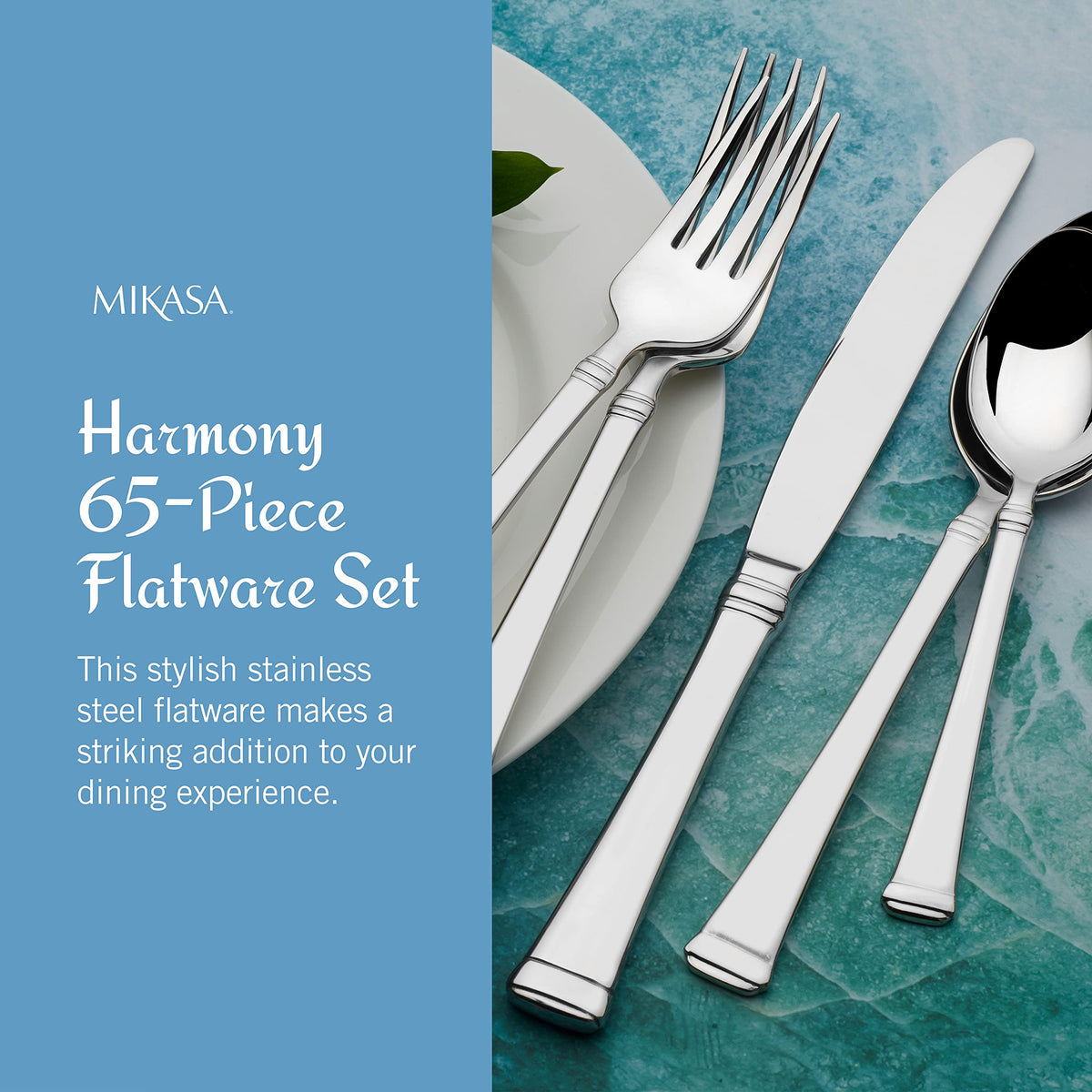 Mikasa Harmony ergonomic flared handles designed for comfortable daily dining.