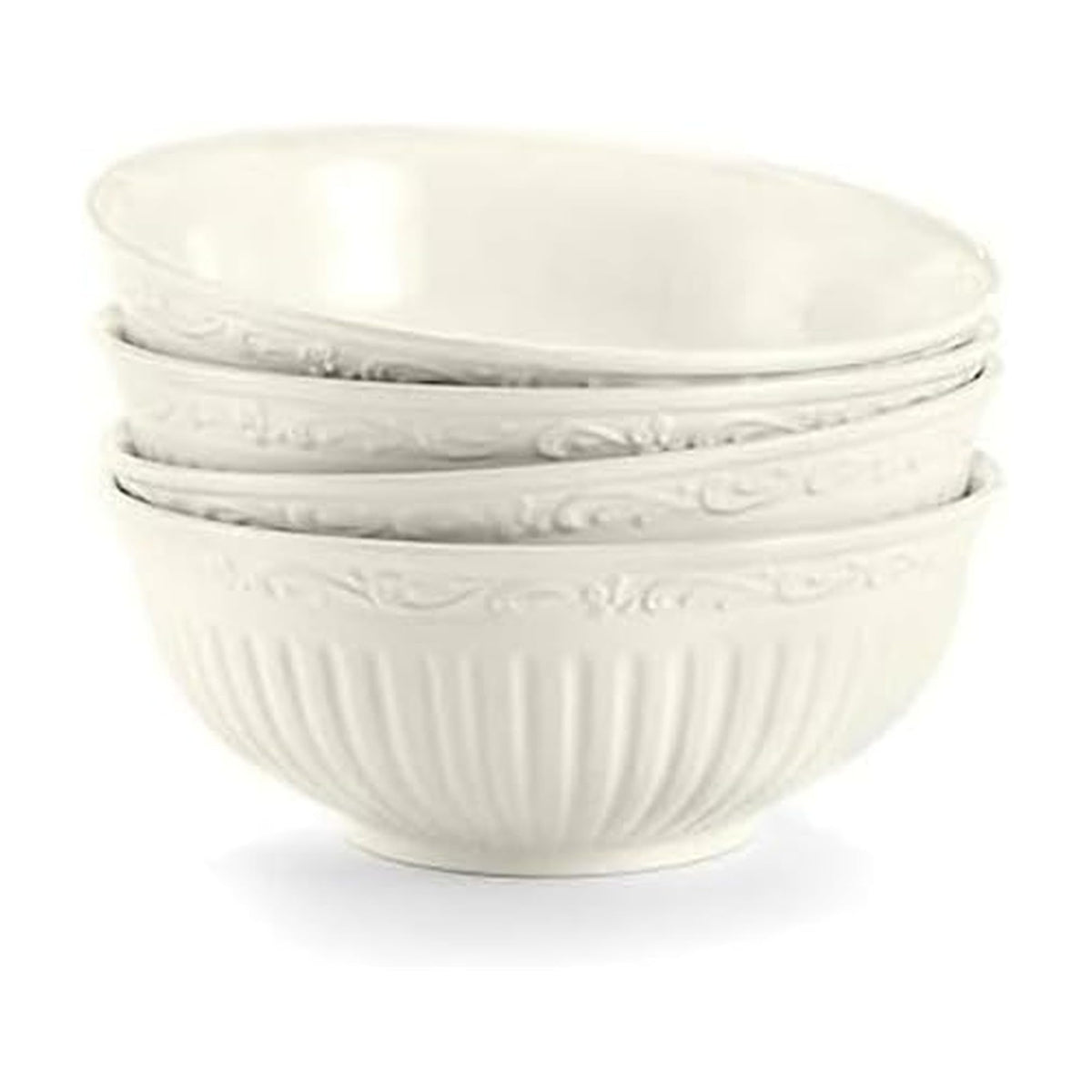 Mikasa Italian Countryside fruit bowls front view highlights fluted detailing and sturdy stoneware