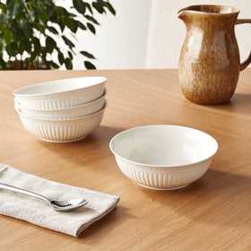 Mikasa Italian Countryside 7-inch bowl close-up showing scrolls and fluting for daily cereals and soups.