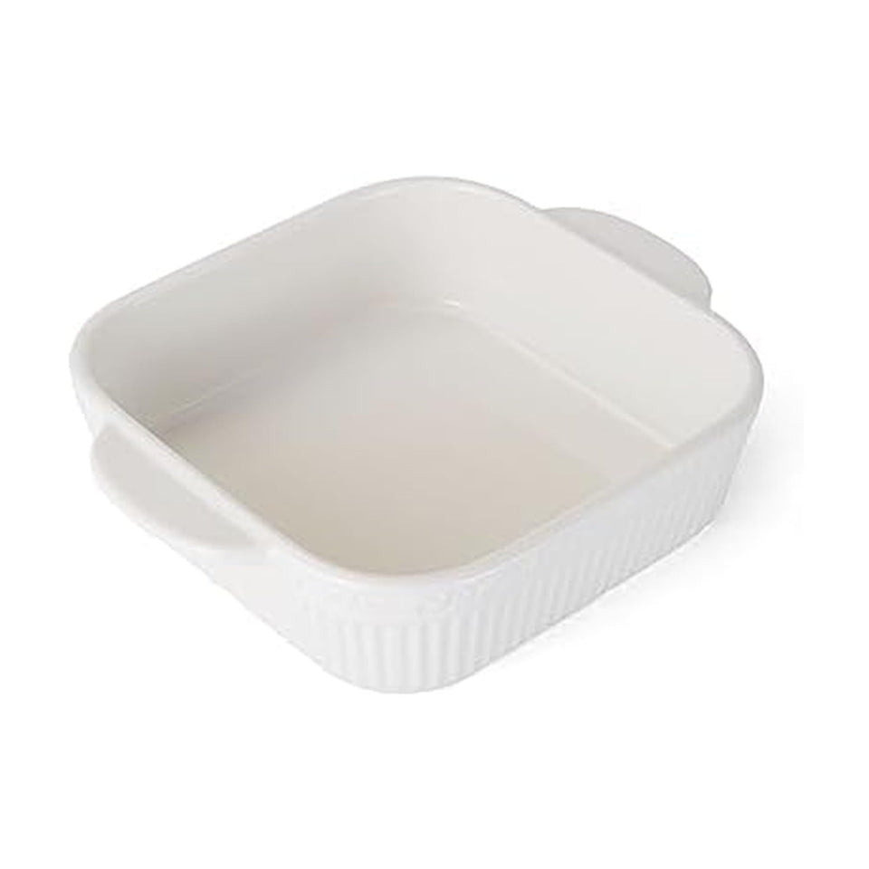 Mikasa Italian Countryside square casserole dish, front view, sturdy stoneware for oven-to-table use.