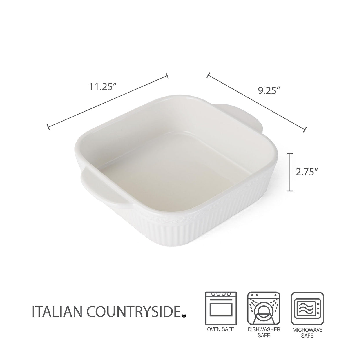 Mikasa Italian Countryside casserole highlights handle detail for easy oven transfer.