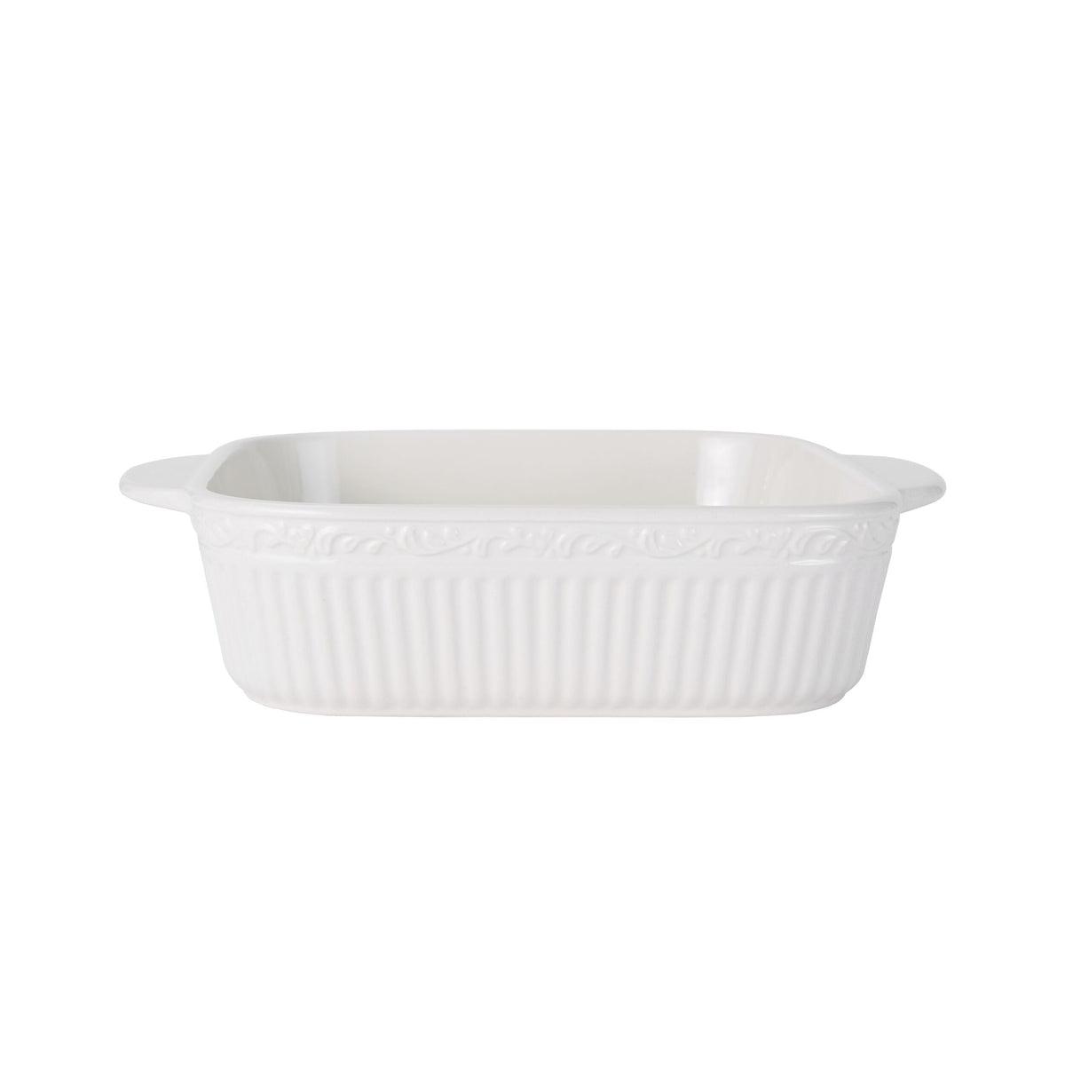Mikasa Countryside square casserole texture in cream glaze, durable stoneware.
